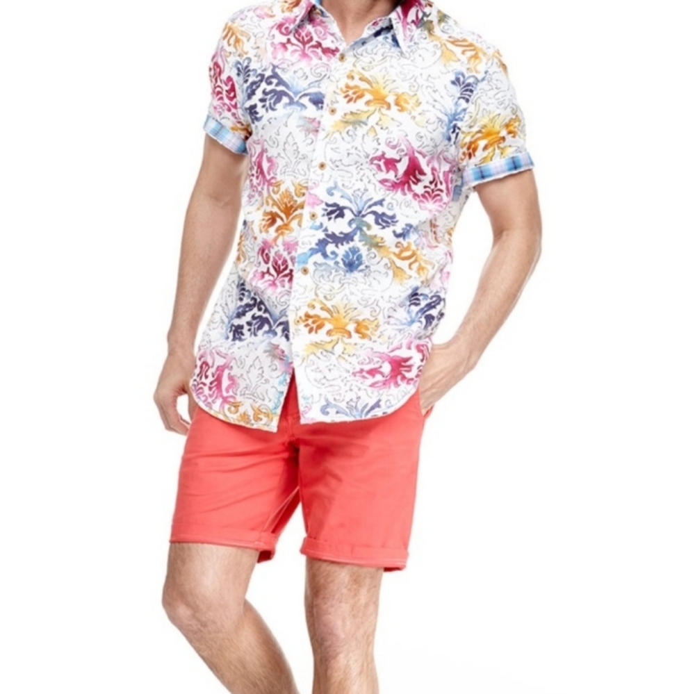 Robert Graham Sea of Cortez Linen Fleur De Lis Short Slee Lg